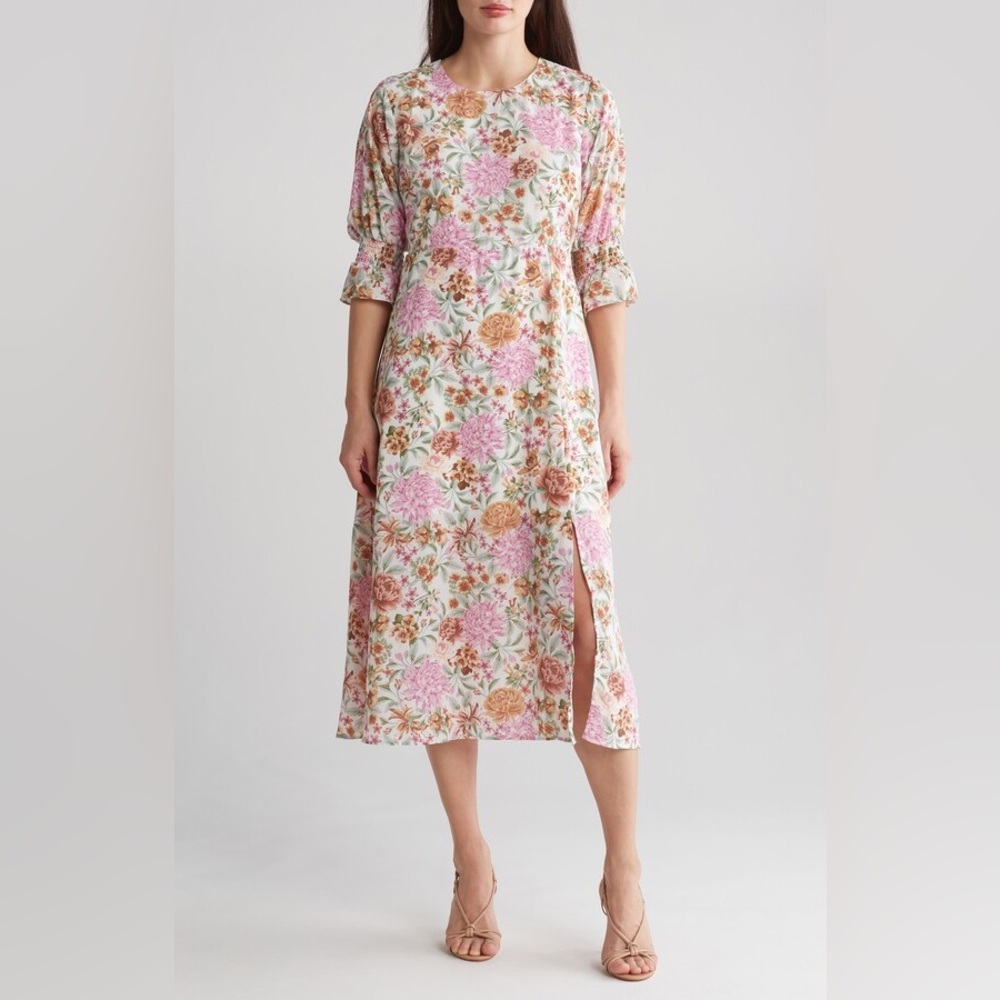 014 Halogen multicolor floral 3/4 sleeve shift dress. NWT